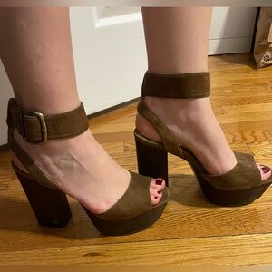 Sam Edelman Brown Suede Platform high Heels sandals size 9